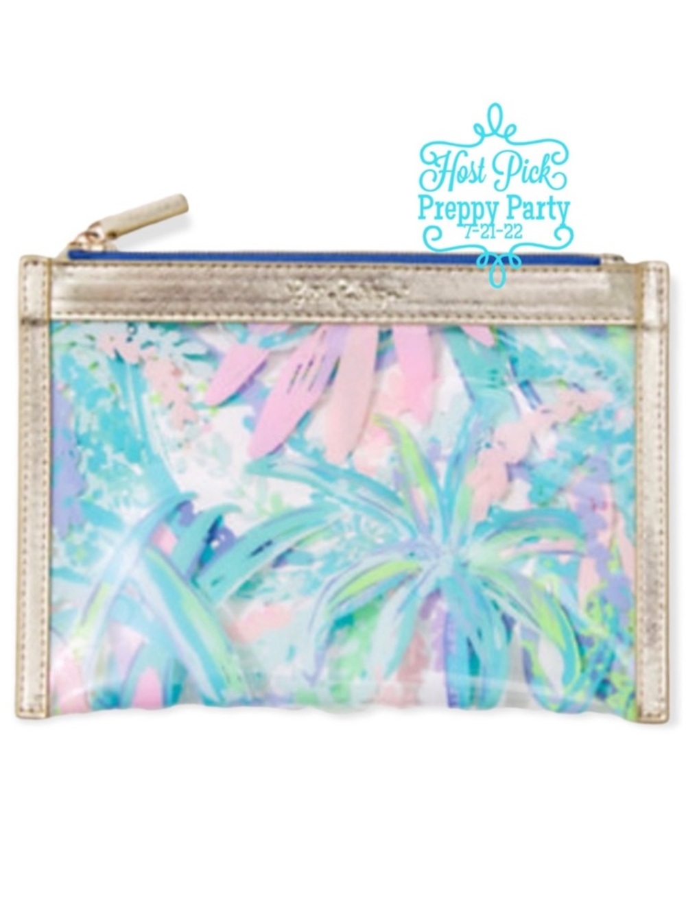 LILLY PULITZER Pouch Clear Sweet Escapes Gold Trim Clutch NWT
